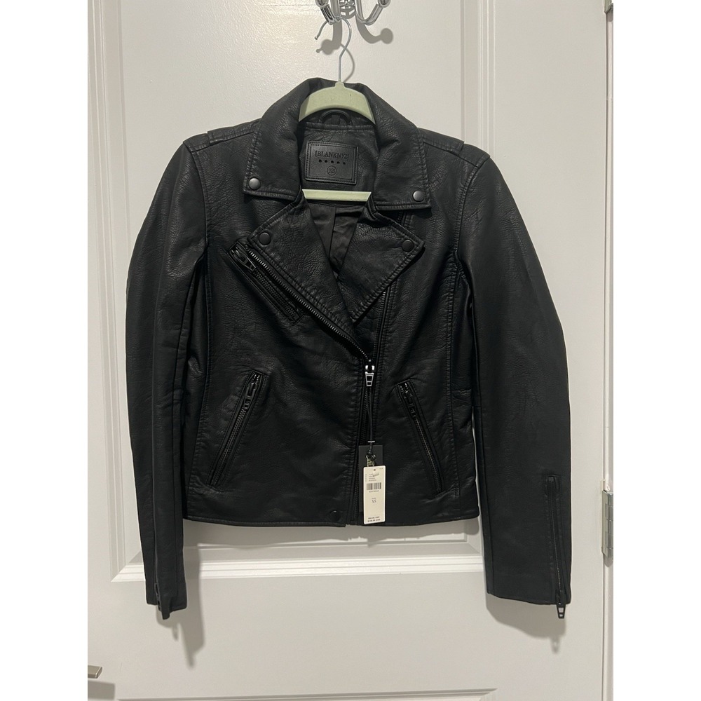Blank NYC Faux Leather Vegan Jacket Moto Zip Biker‎ Black Size XS Y2K